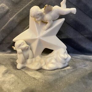 White Ceramic Angel Figurine with Star